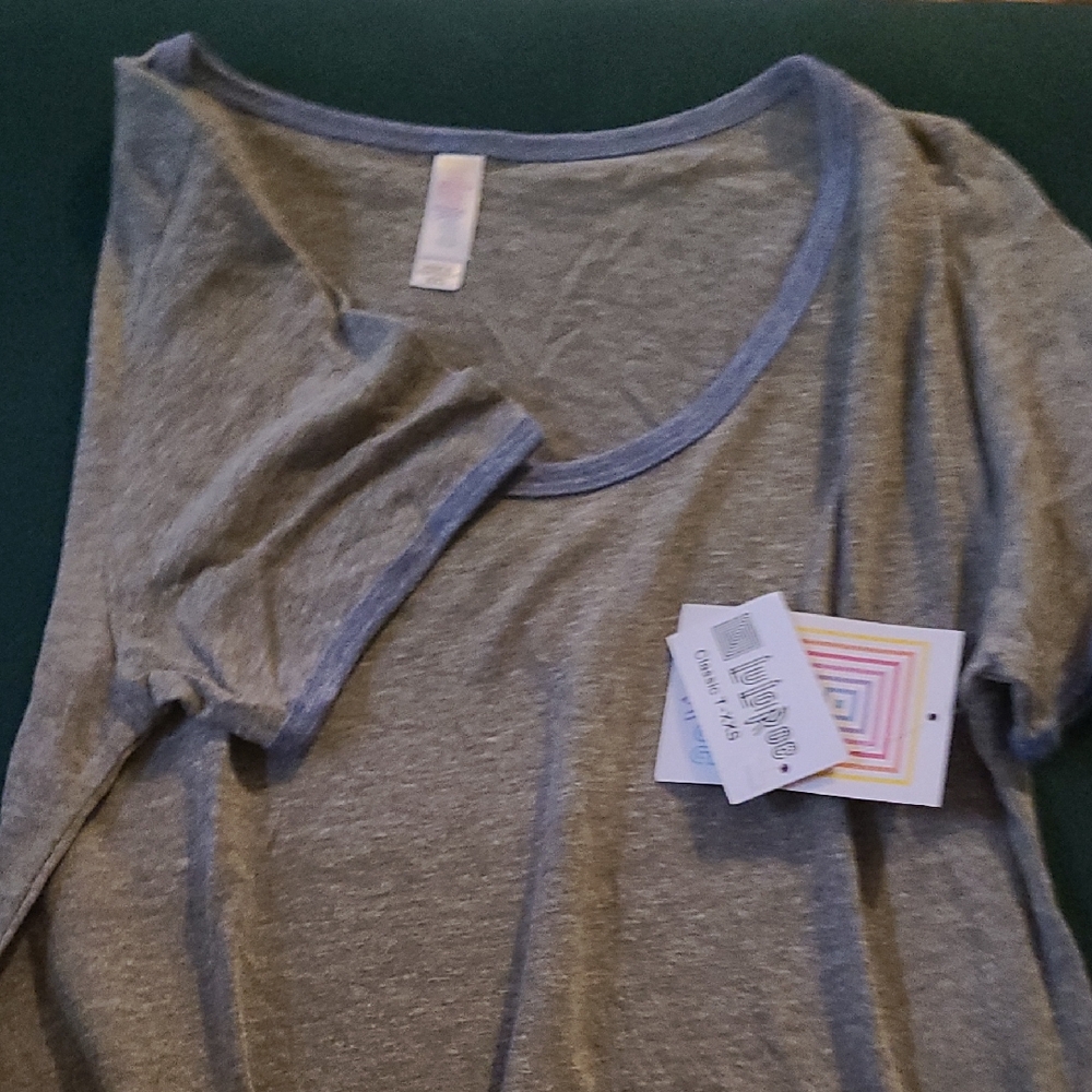 LuLaRoe Heather Gray Tee with Blue Accents